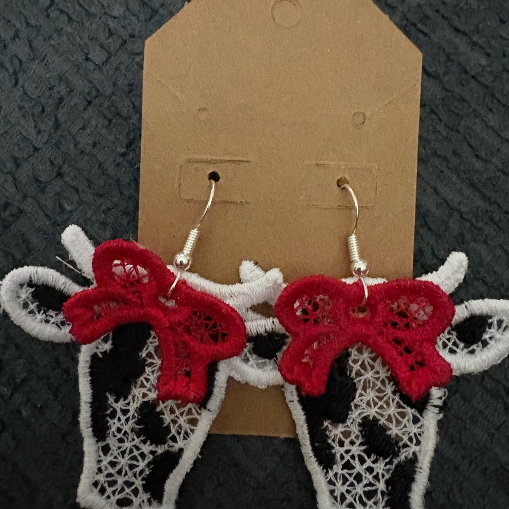 Cow Shaped Earrings with Red Bows